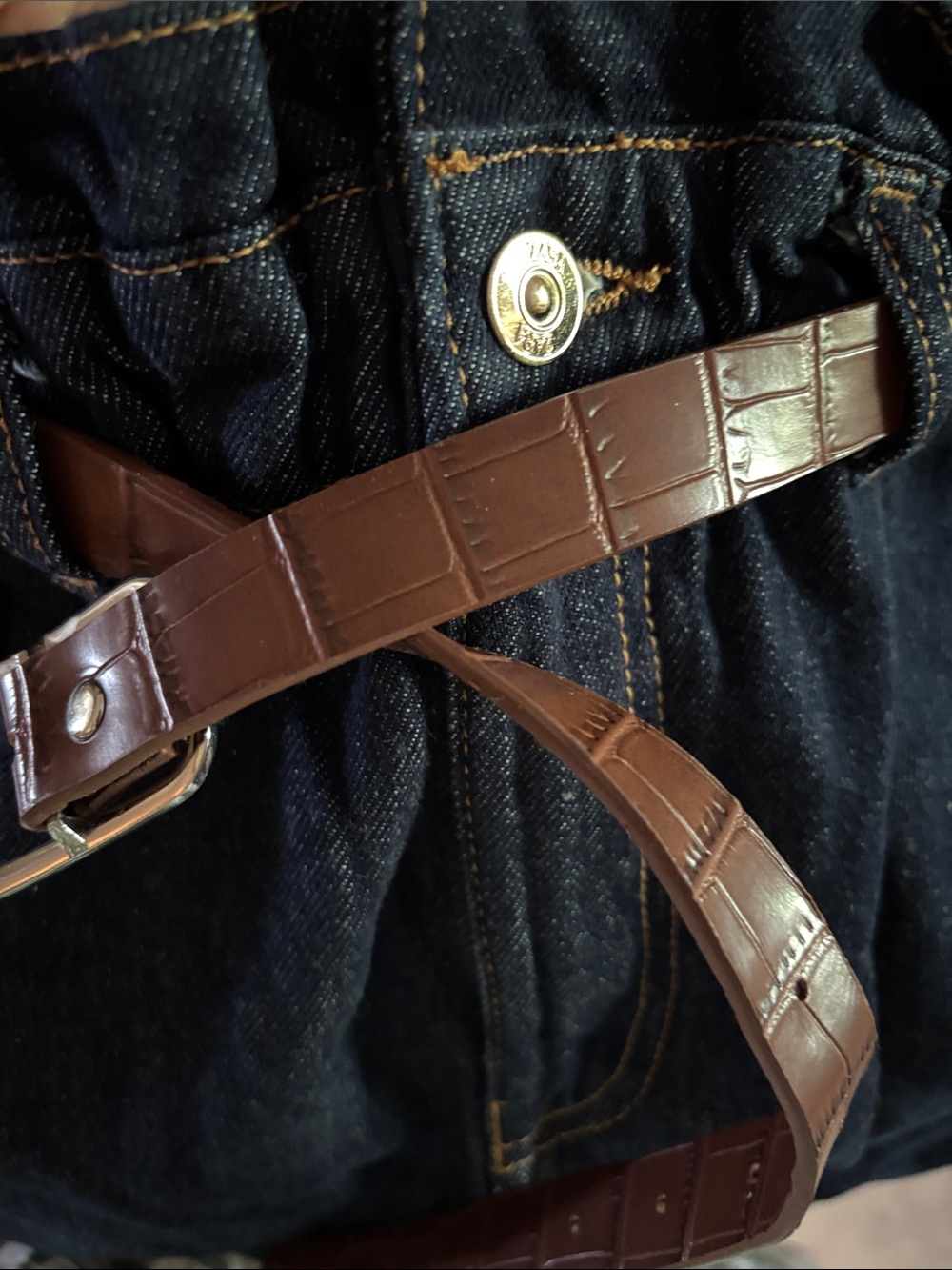 Zara Dark Blue Denim Paperbag Waist Jeans with Brown Belt - Picture 2 of 3